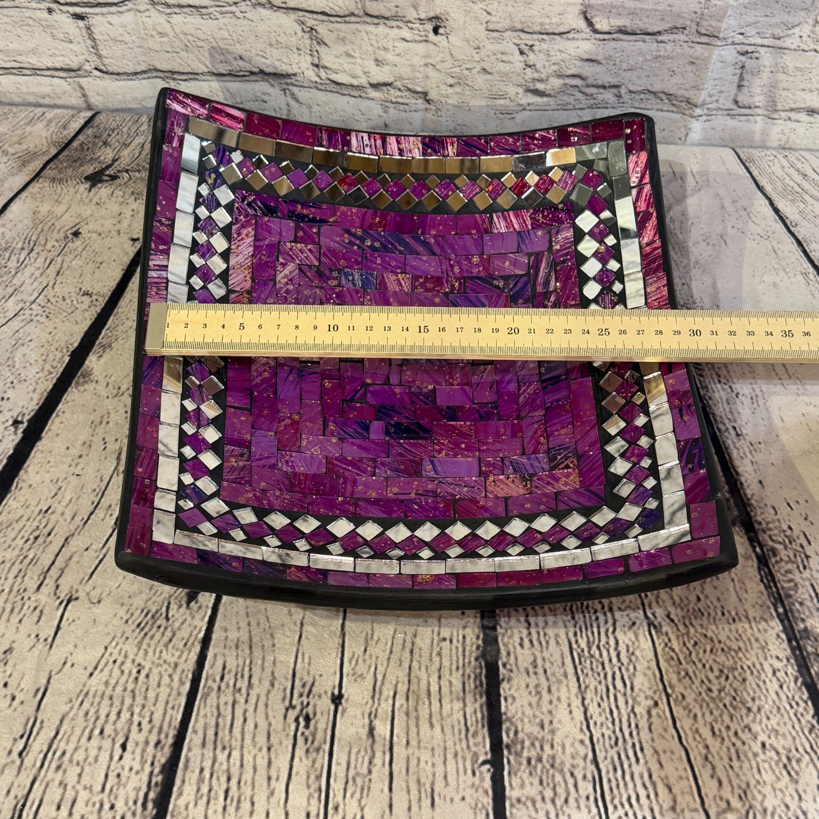 30cm Purple Square Mirror Mosaic Handmade Ceramic Glass Tile Bowl Fruit1