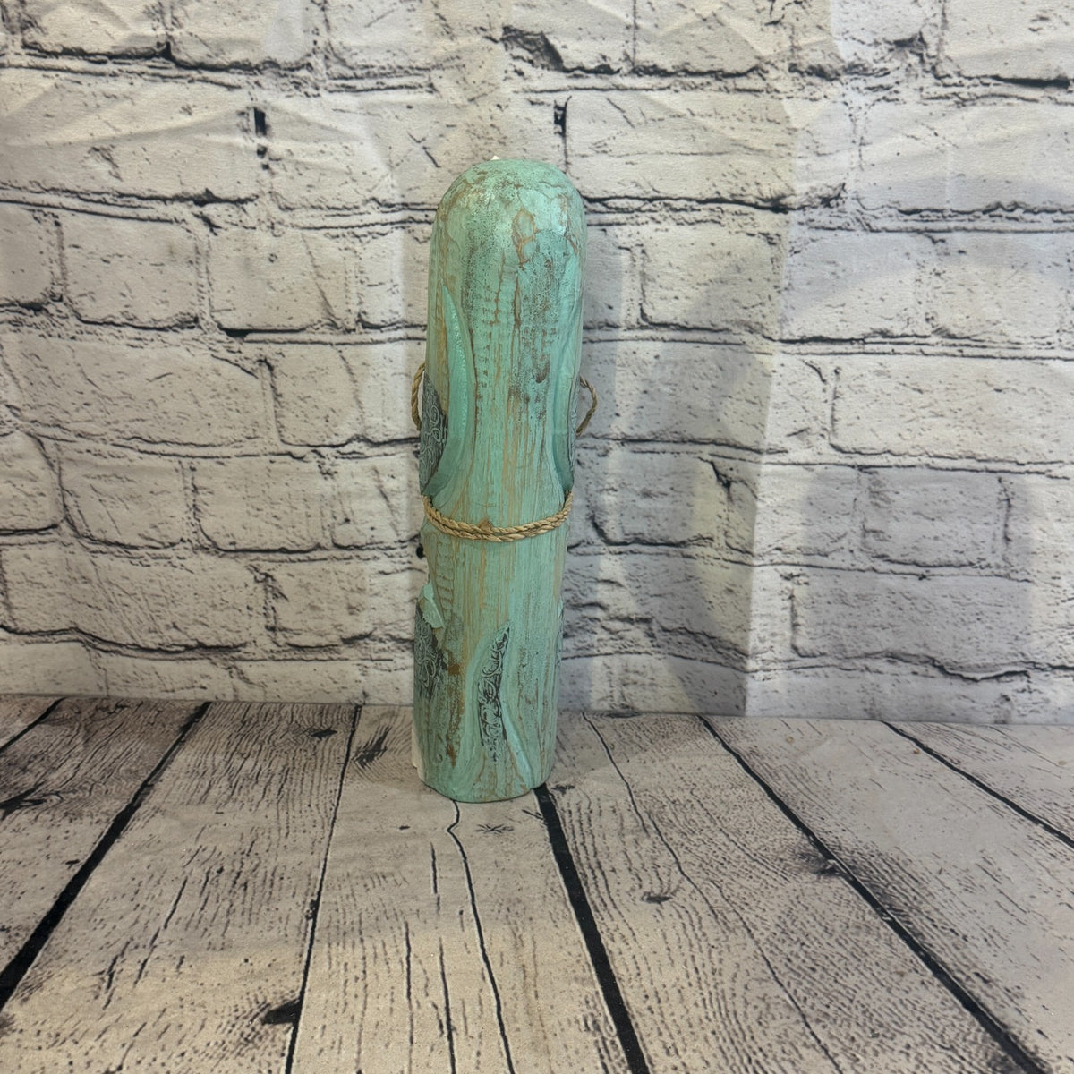 30cm Green Teal Wooden Shabby Dog Statue Ornament Fair Trade Handcarved4