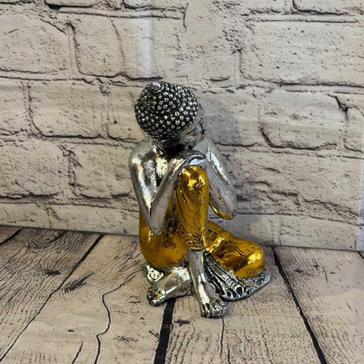 Gold & Silver 20cm x 10cm Thai Kneeling Buddha Sitting  Statue Resin Hindu2