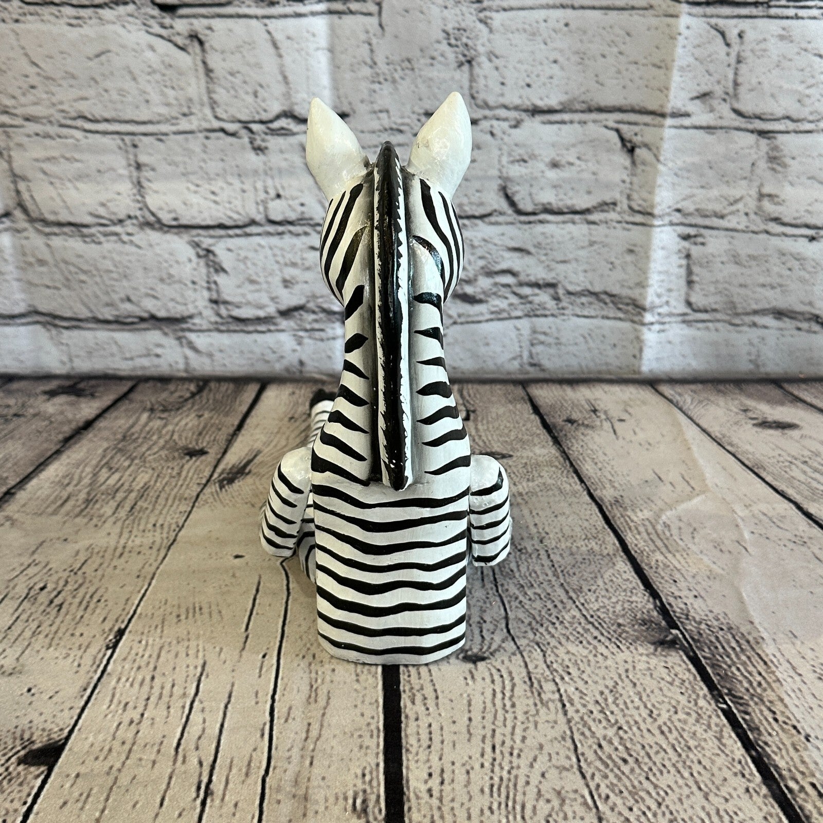 20cm Black Zebra Sitting Animal, Wooden Shelf Ornament Handmade & Fairtrade6