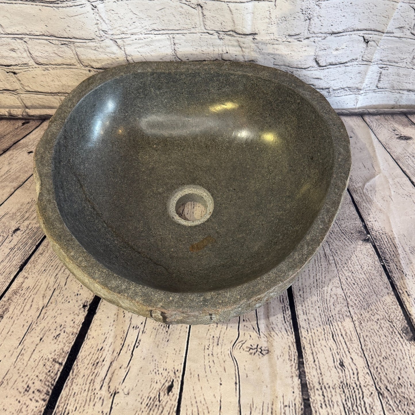 38cm x 34cm Wash Basin Bathroom Counter Top Washing River Stone Bowl Sink No 86