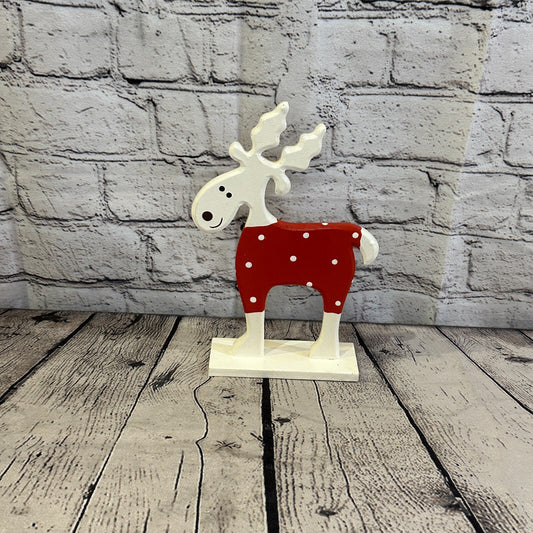 22cm x 14cm Red Handcrafted Wood Reindeer Xmas Christmas Ornament Antlers0