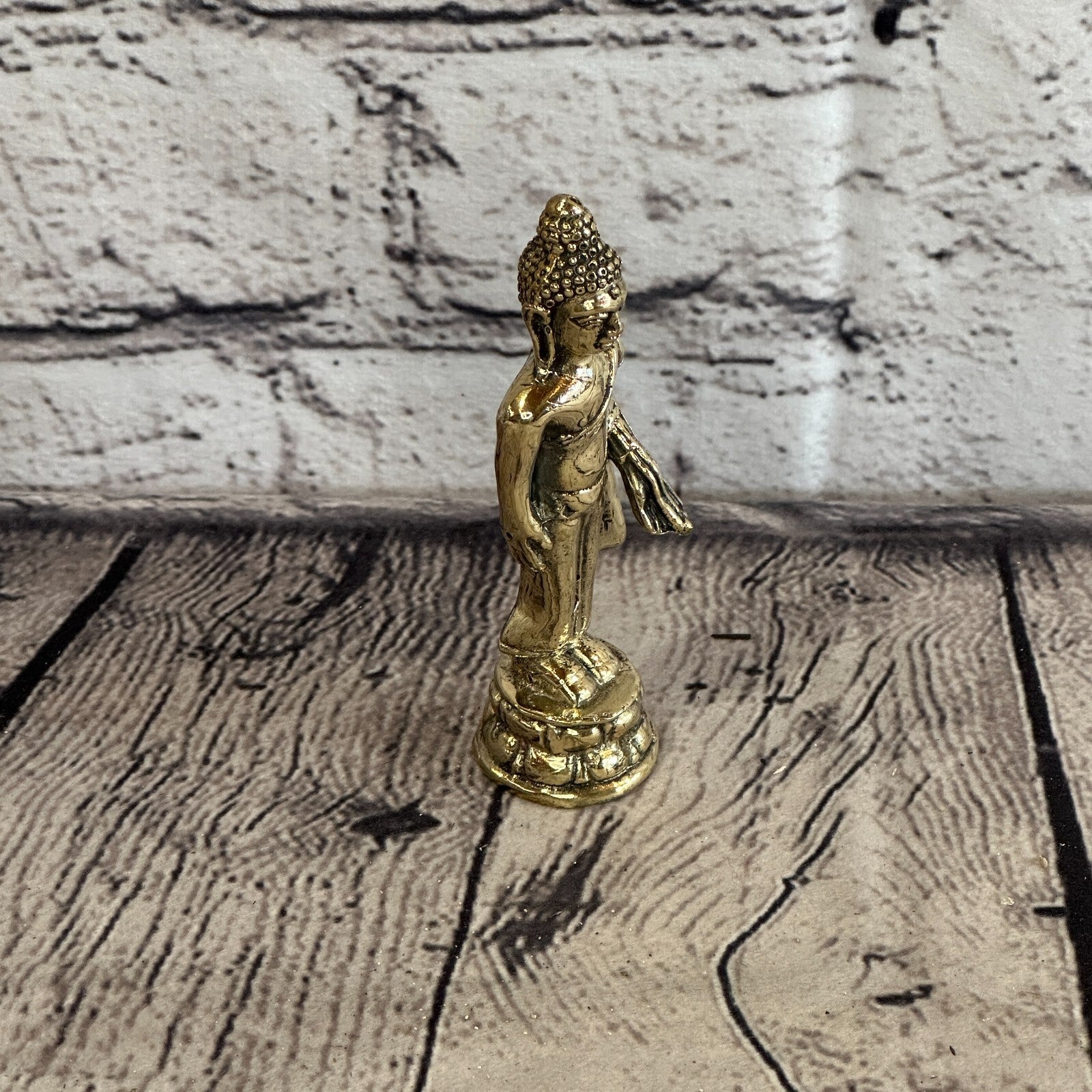 10cm x 2cm Standing Thai Bronze Buddha Blessing Statue Figure Table Decoration2