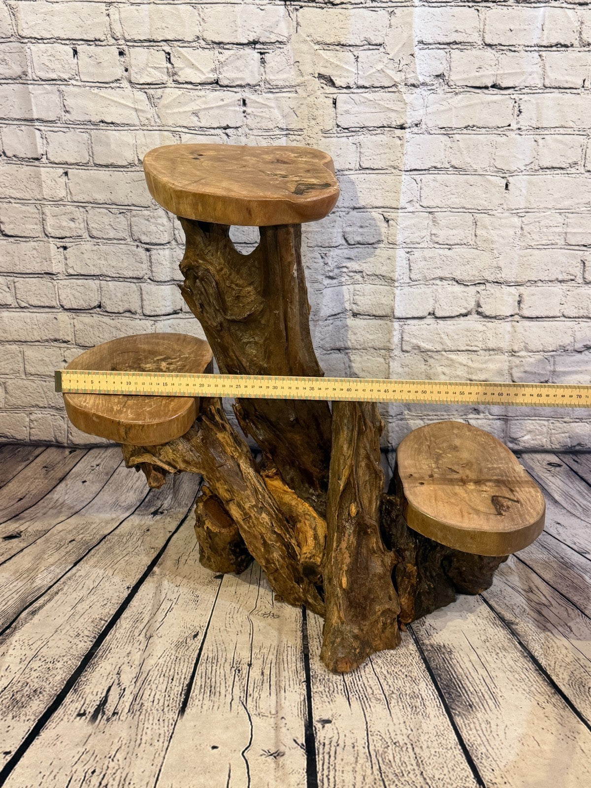 60cm x 60cm Triple Wooden Coffee Root Sculpture Garden Teak Root Ornament Carved6