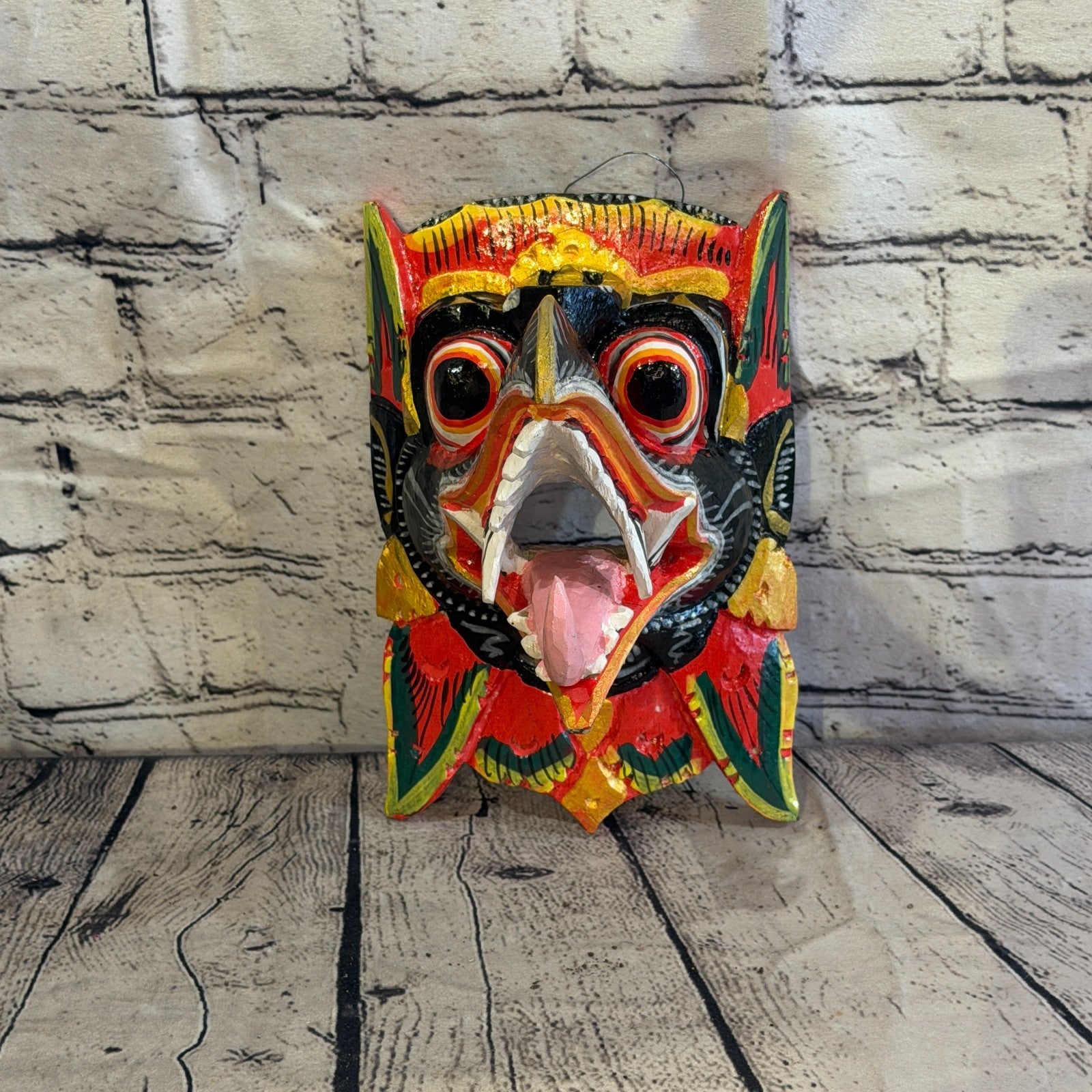 20cm Garuda Black Demon Dragon Hindu Deity Wooden Hand Carved Mask Painted2