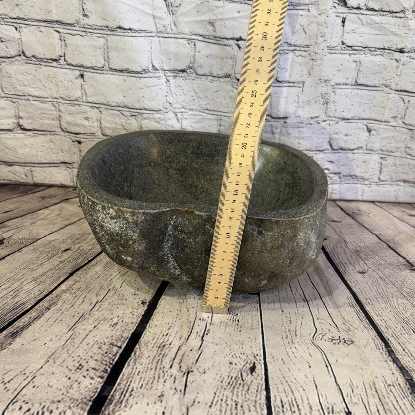 32cm x 30cm Wash Basin Bathroom Counter Top Washing River Stone Bowl Sink No 355