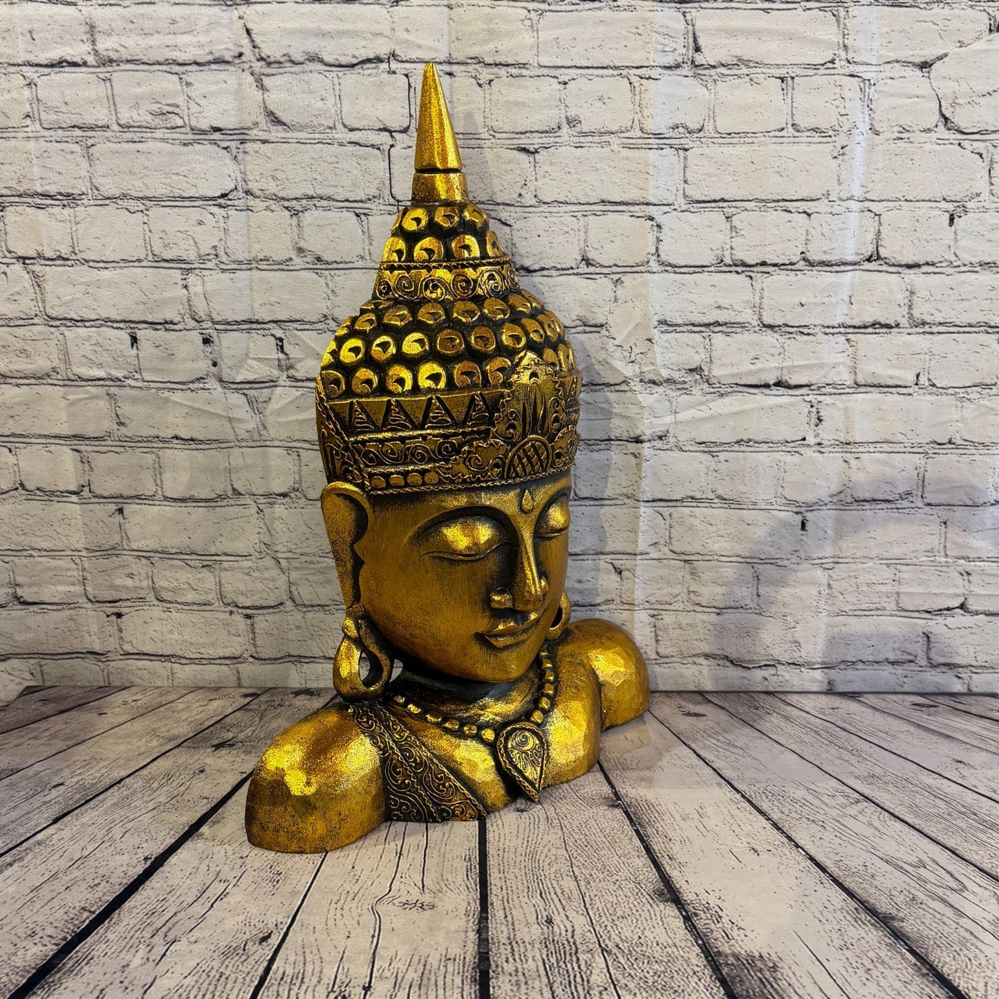 60cm Gold Head Shoulder Buddha Ornament Sculpture Statue Buddhas Handcarved Wood2