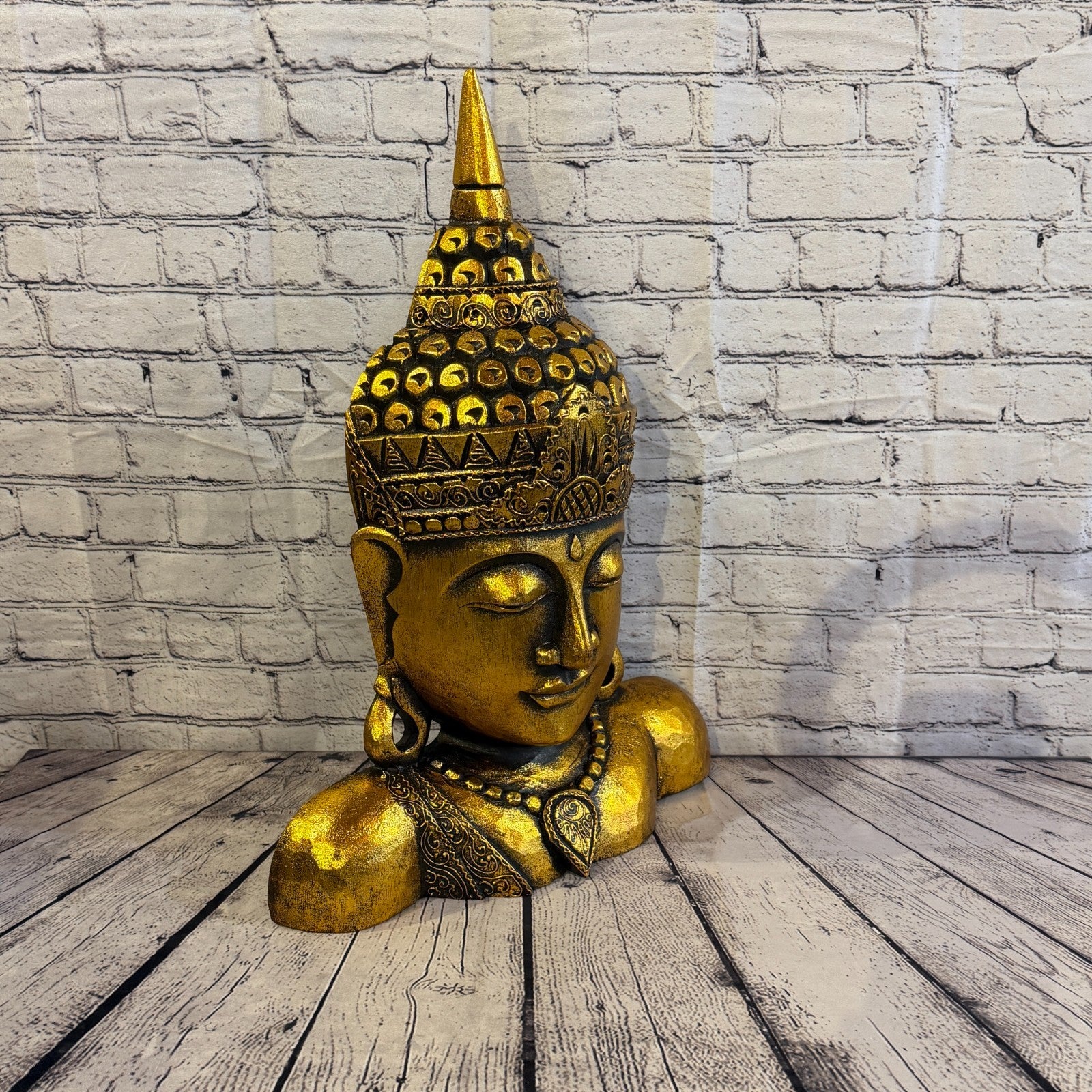 60cm Gold Head Shoulder Buddha Ornament Sculpture Statue Buddhas Handcarved Wood2