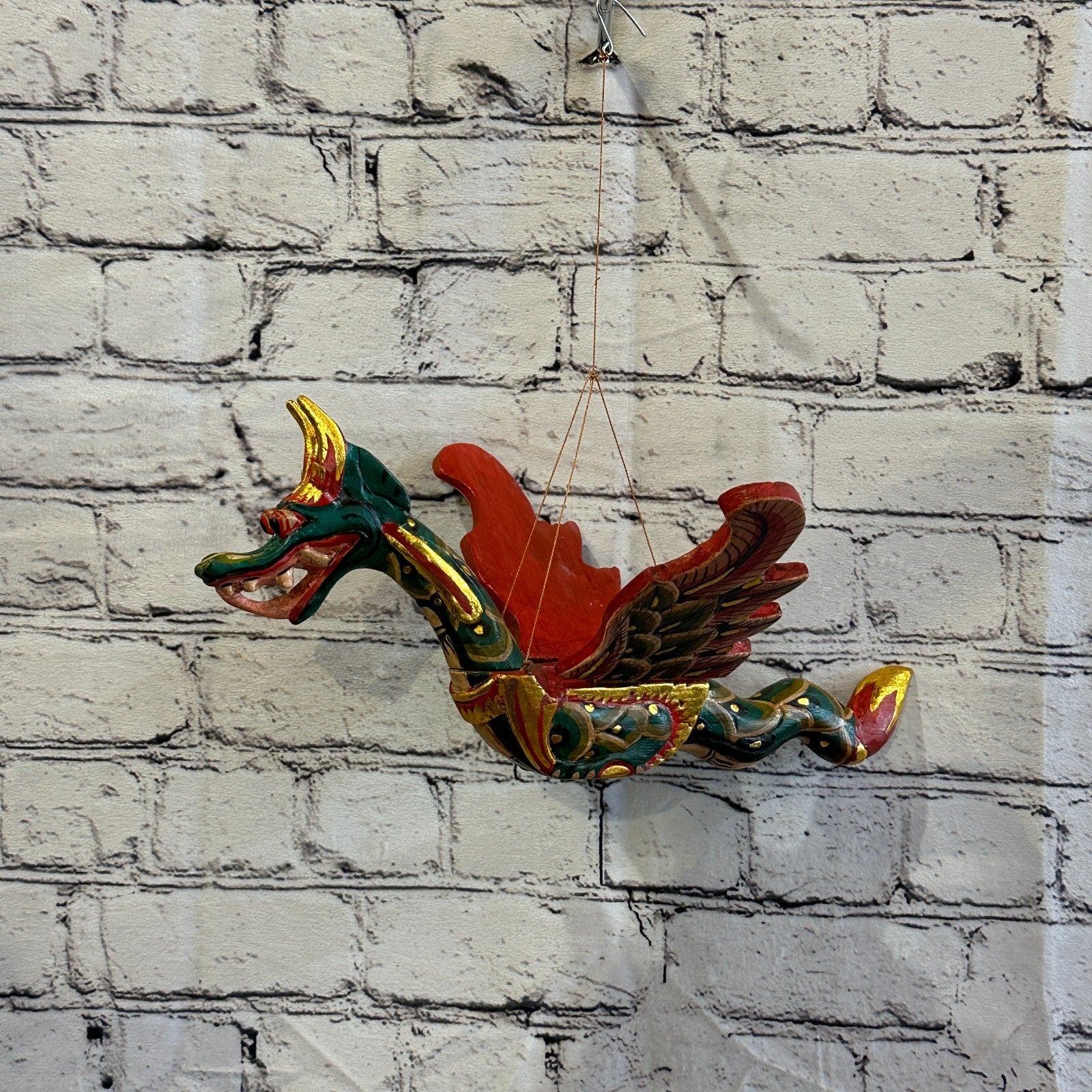 30cm Green Dragon Folk Art Wood Flying Winged Mobile Spirit Chaser Guardian2