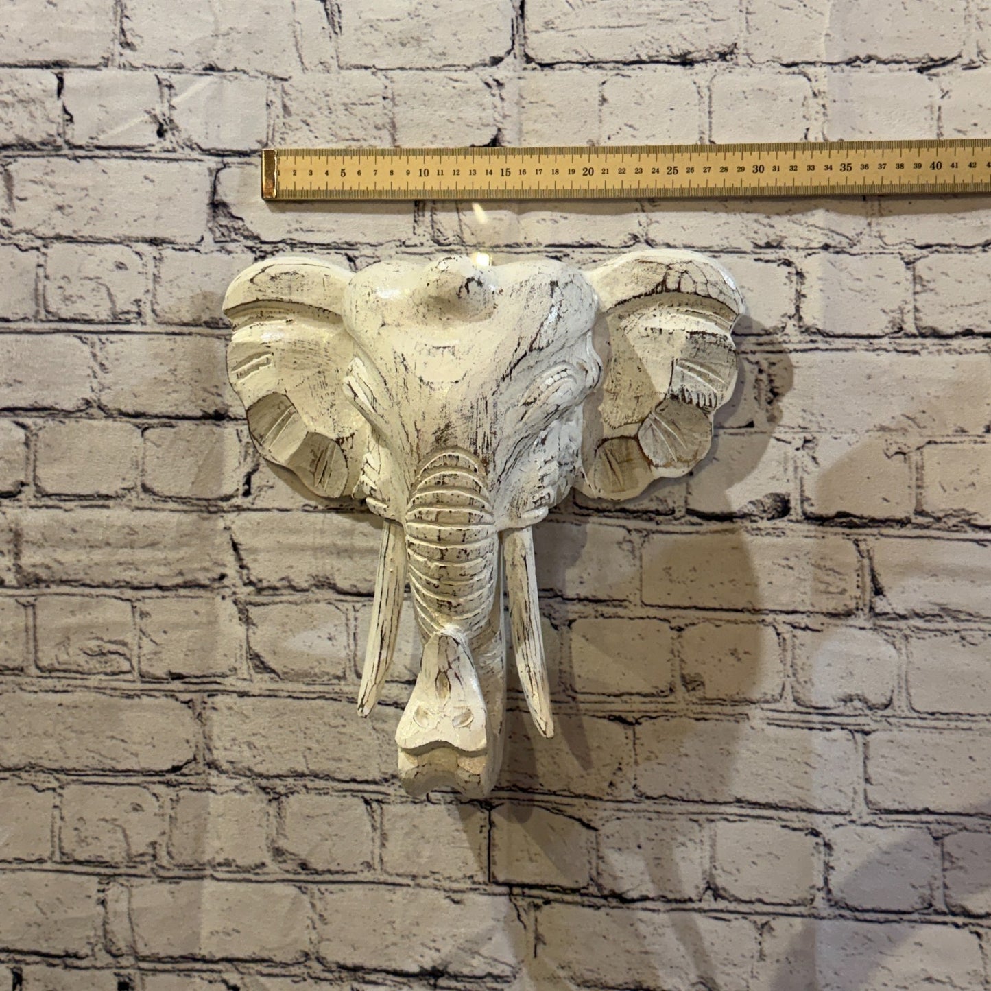 30cm x 30cm Plain White Painted Wood Elephant Head Wall Mounted Art Shabby3