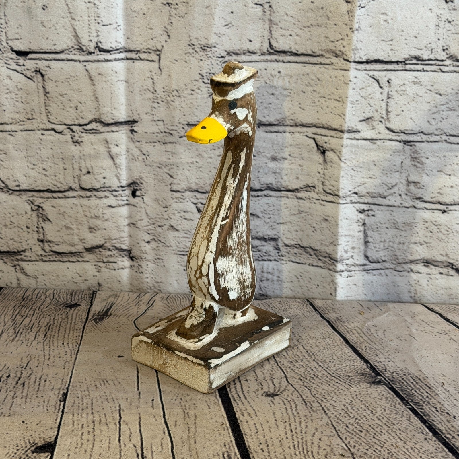 Looking Forward 24cm Tall Wooden Brown Duckling Baby Duck Shabby Wood Fairtrade0