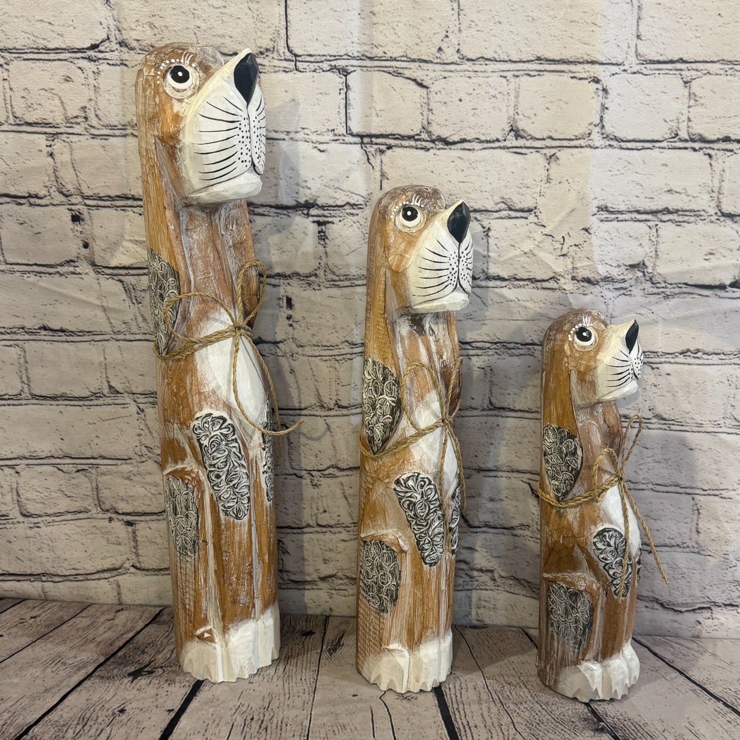 40cm Light Brown Wooden Shabby Dog Statue Ornament Fair Trade Handcarved8