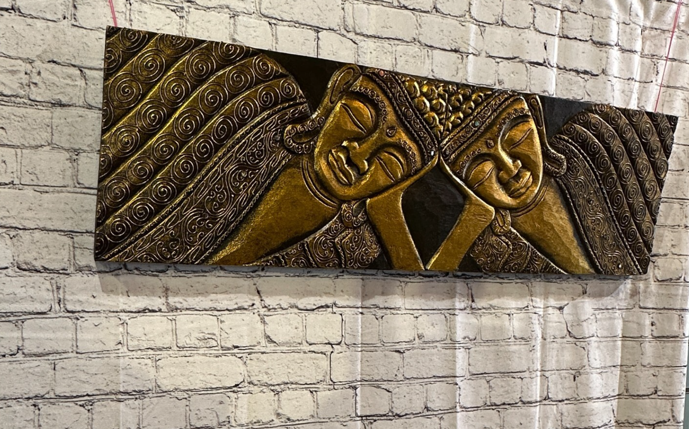 100cm x 30cm Buddha 2 Faces Gold Wooden Wood Panel Wall Art Plaque Handcarved5