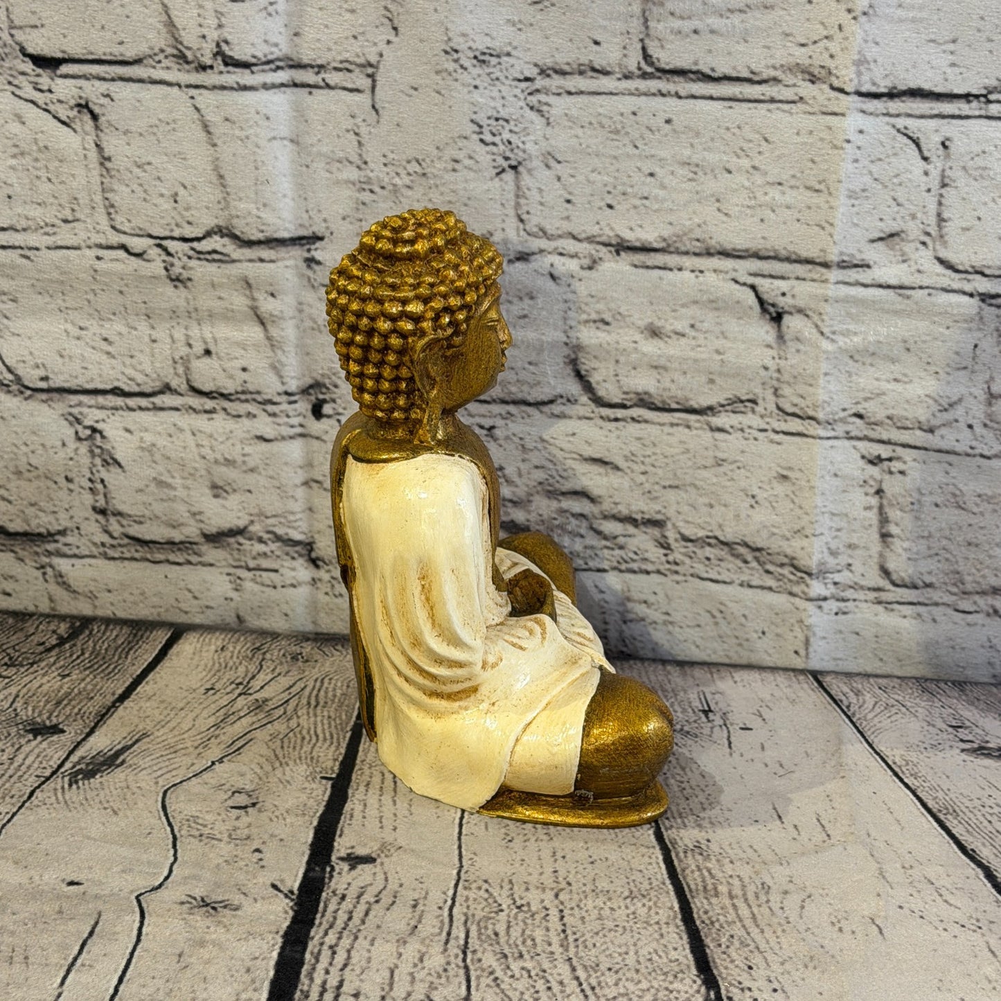 Cream & Bronze 20cm x 15cm Large Thai Buddha Sitting Statue Resin Hindu3