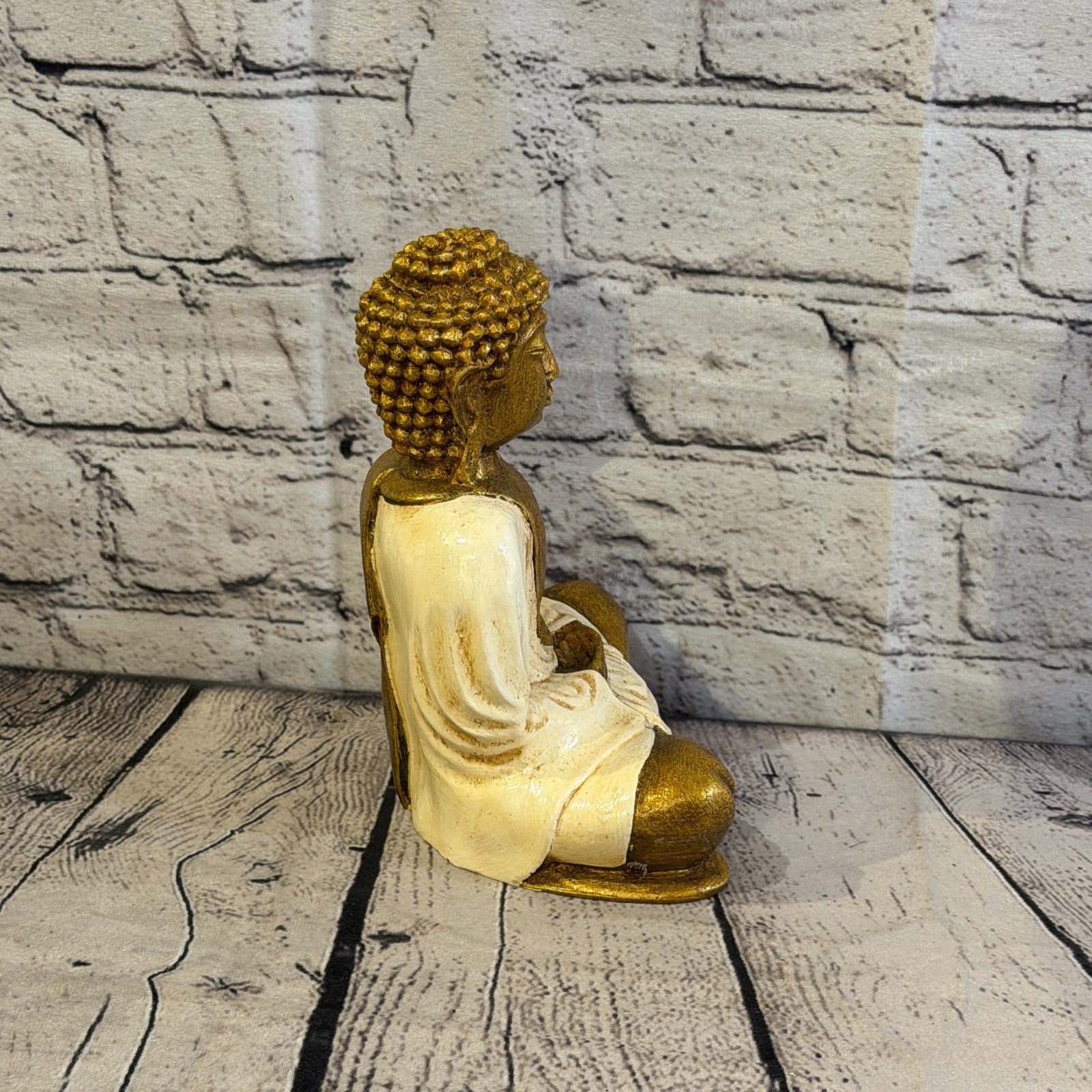 Cream & Bronze 20cm x 15cm Large Thai Buddha Sitting Statue Resin Hindu3