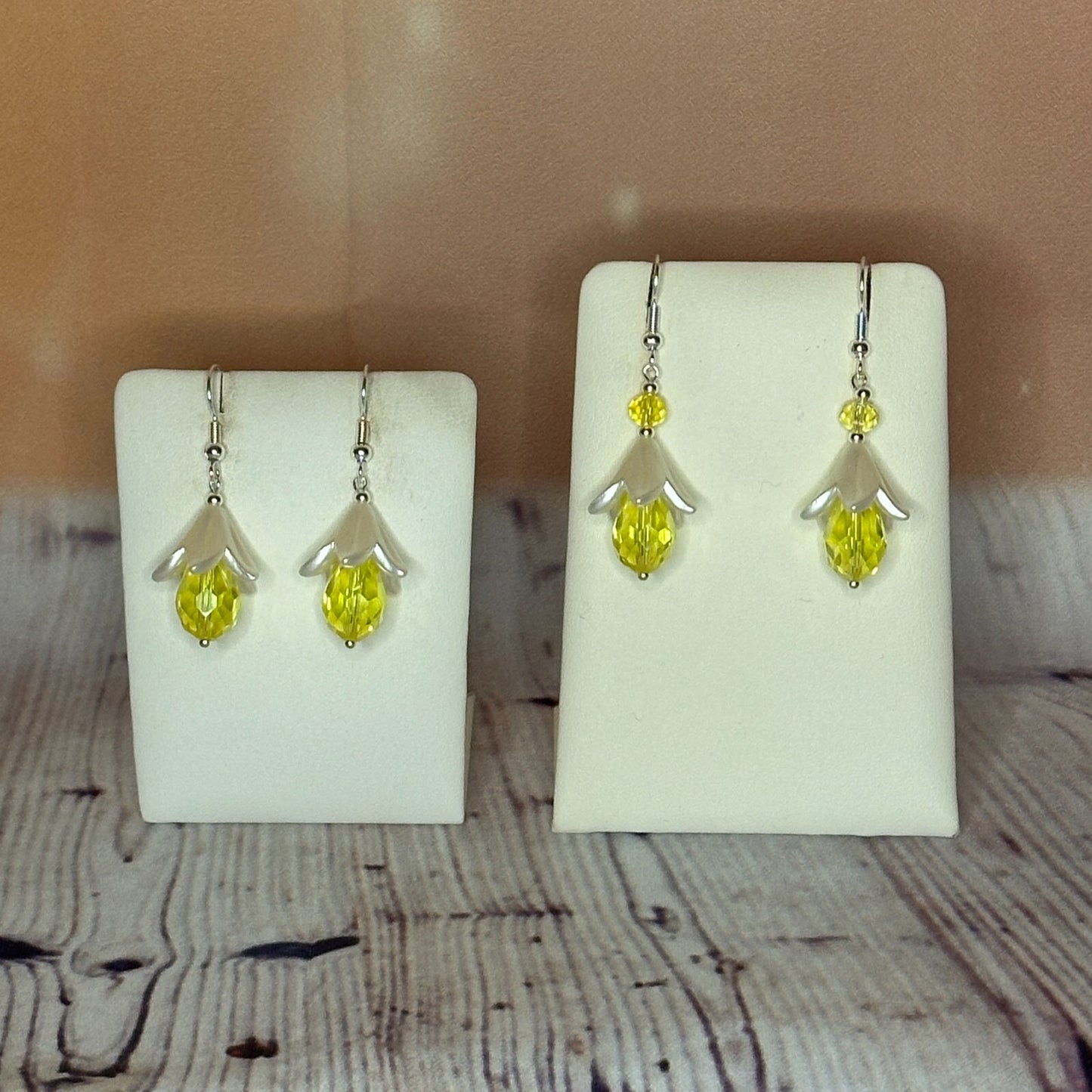 Yellow Drop Crystal Lily Flower Dangle Drop Earrings Handmade UK Jewellery3