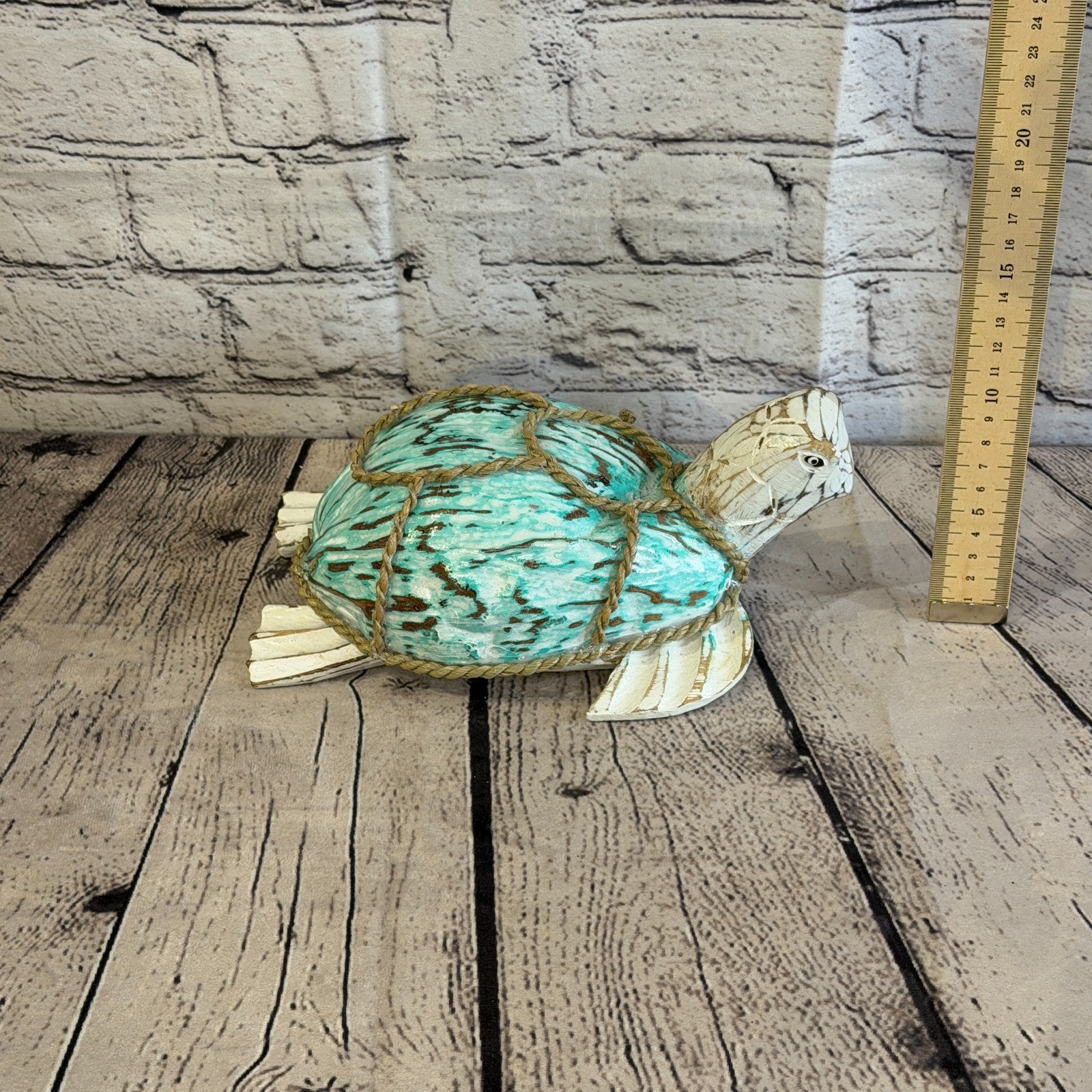 Green Body White Folk Art Painted Turtle Coconut Shell Ornaments Hanging Decor6