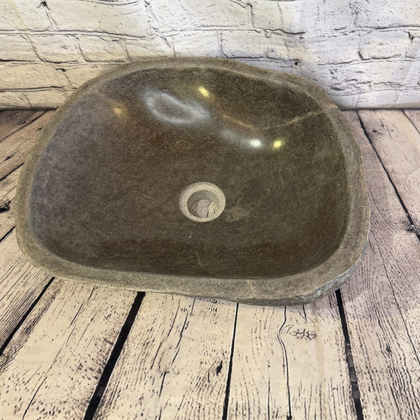 40cm x 34cm Wash Basin Bathroom Counter Top Washing River Stone Bowl Sink No 326