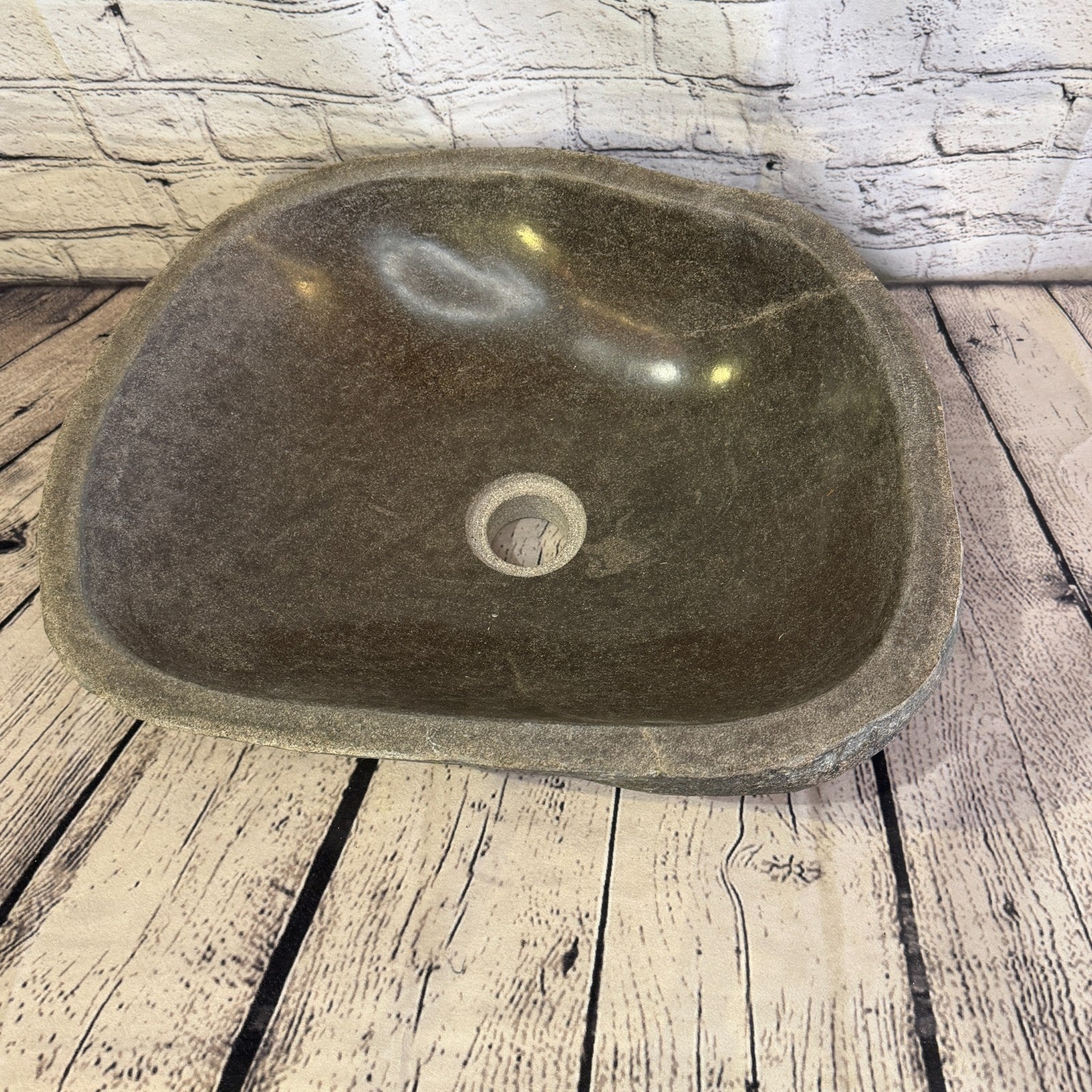 40cm x 34cm Wash Basin Bathroom Counter Top Washing River Stone Bowl Sink No 326