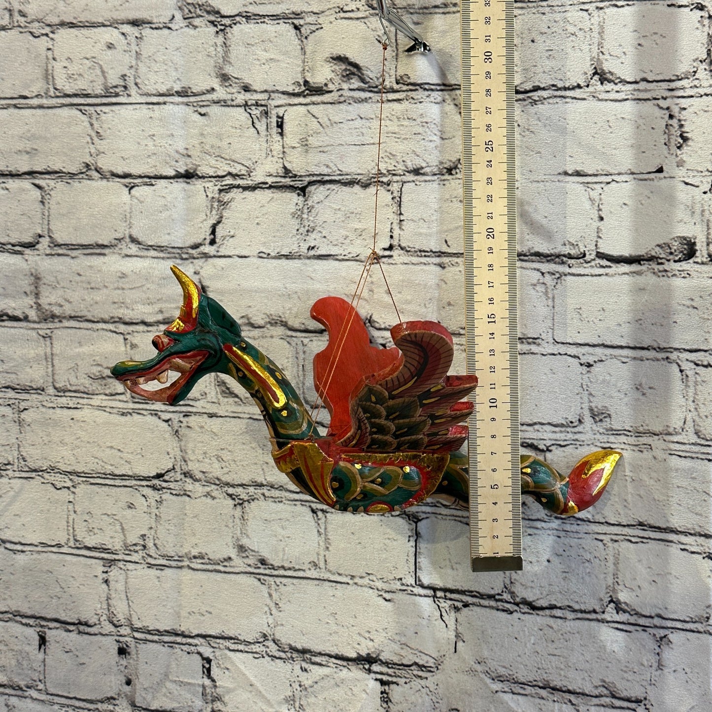 30cm Green Dragon Folk Art Wood Flying Winged Mobile Spirit Chaser Guardian4