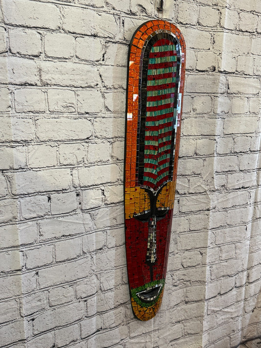 80cm Mosaic Mirror Mask Carved Painted Ethnic Tribal Wall Art Handmade Design 90