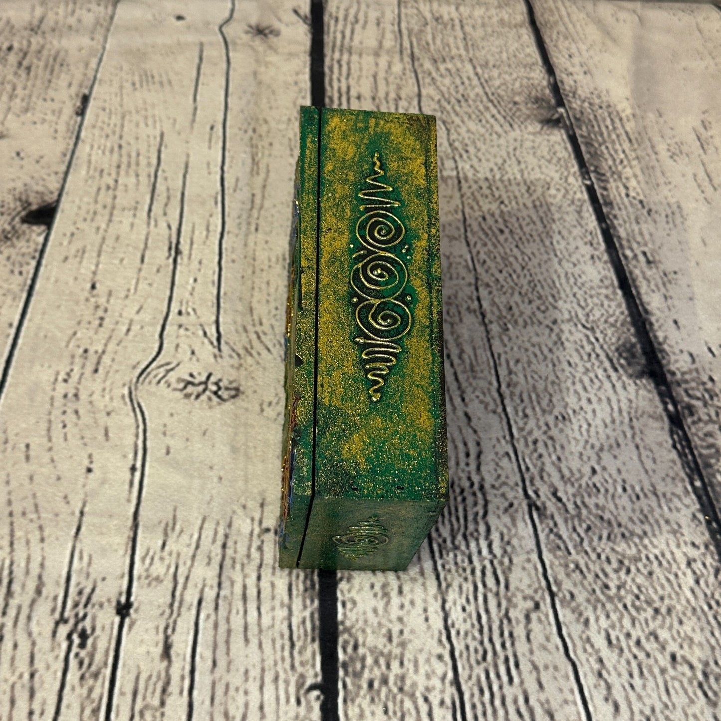 Bright Green Thai Buddha Head 10cm x 15cm x 5cm Wooden Box Trinket Handmade3