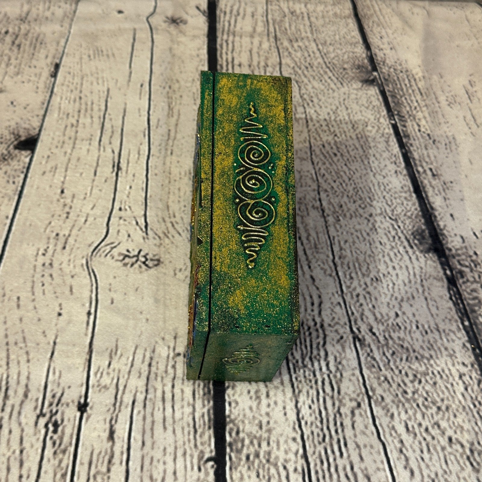 Bright Green Thai Buddha Head 10cm x 15cm x 5cm Wooden Box Trinket Handmade3