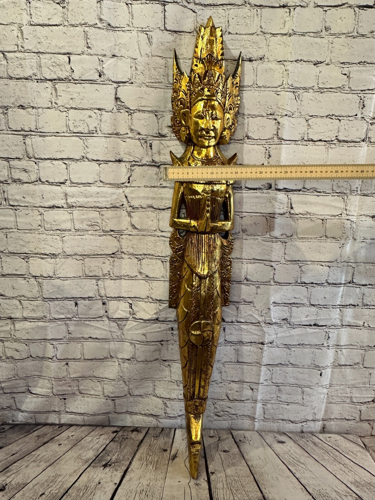Gold Antique Colour Sita Dewi Bali Rice Goddess Wings Mermaid Wood 100cm Pair8
