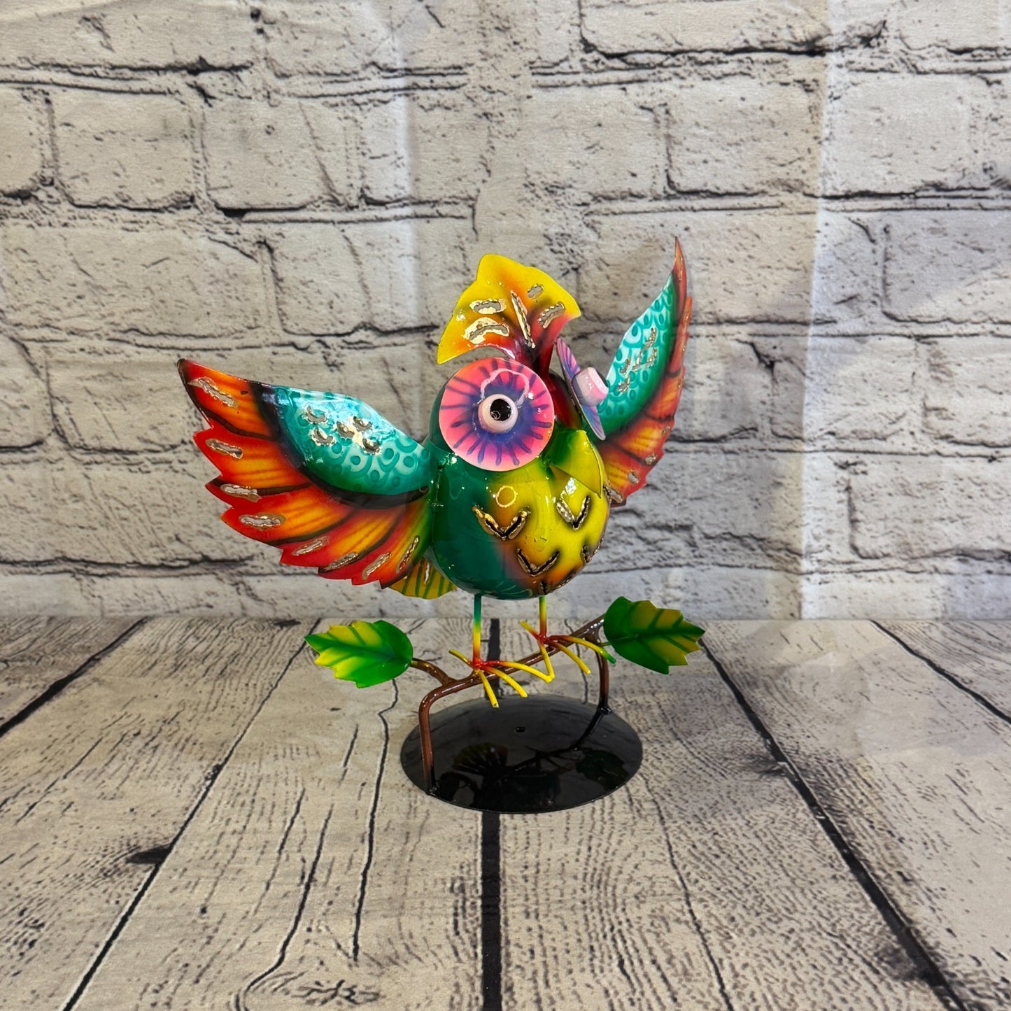 20cm x 30cm Owl Bird Green Metal Tin Standing Ornament Statue2