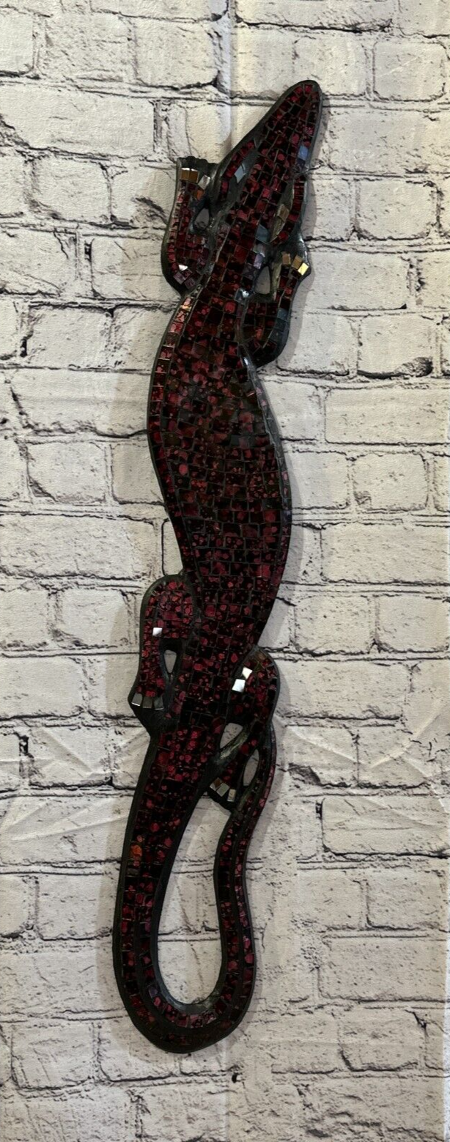 80cm Gecko Cherry Red Mosaic Wall Hanging Wooden Ornaments Wood Carving2