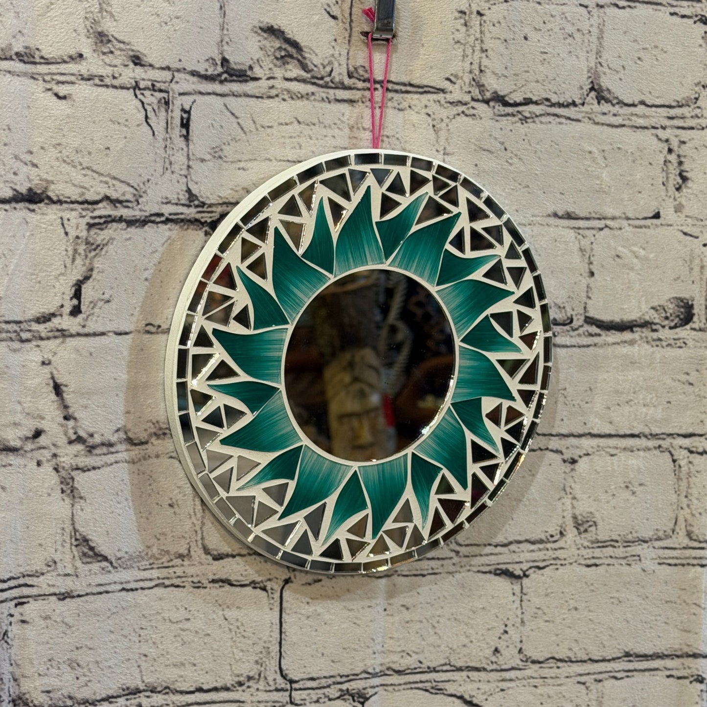 Green Sun Flame Mosaic Tile Wall Mirror 20cm x 20cm 8 Inches Handmade0