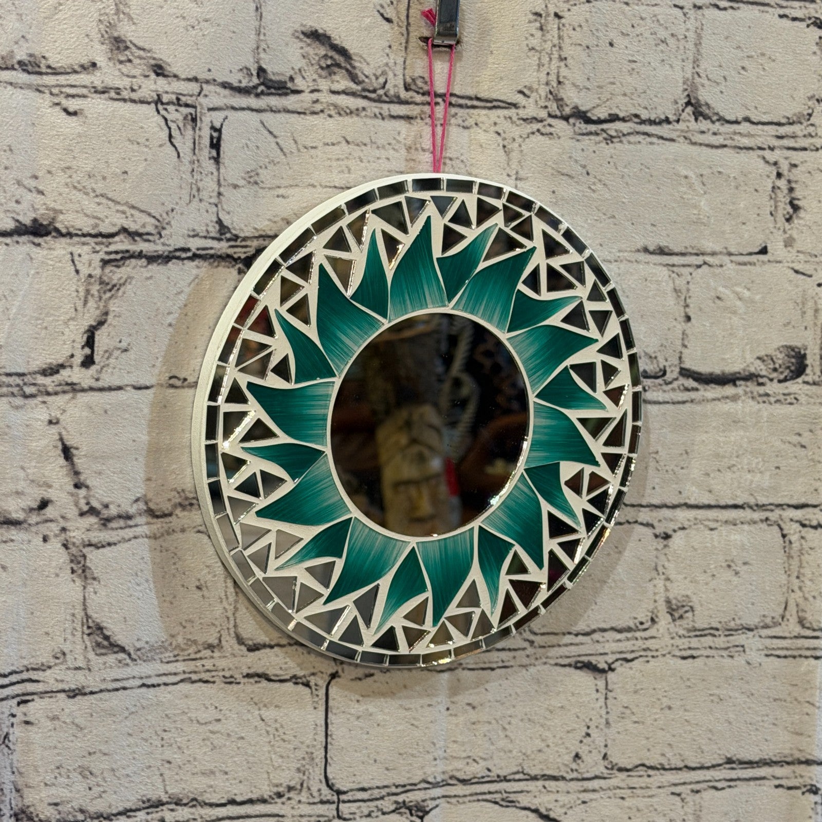 Green Sun Flame Mosaic Tile Wall Mirror 20cm x 20cm 8 Inches Handmade0