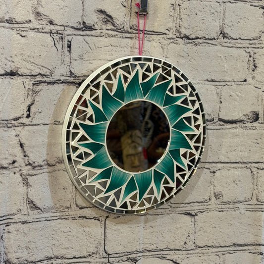 Green Sun Flame Mosaic Tile Wall Mirror 20cm x 20cm 8 Inches Handmade0