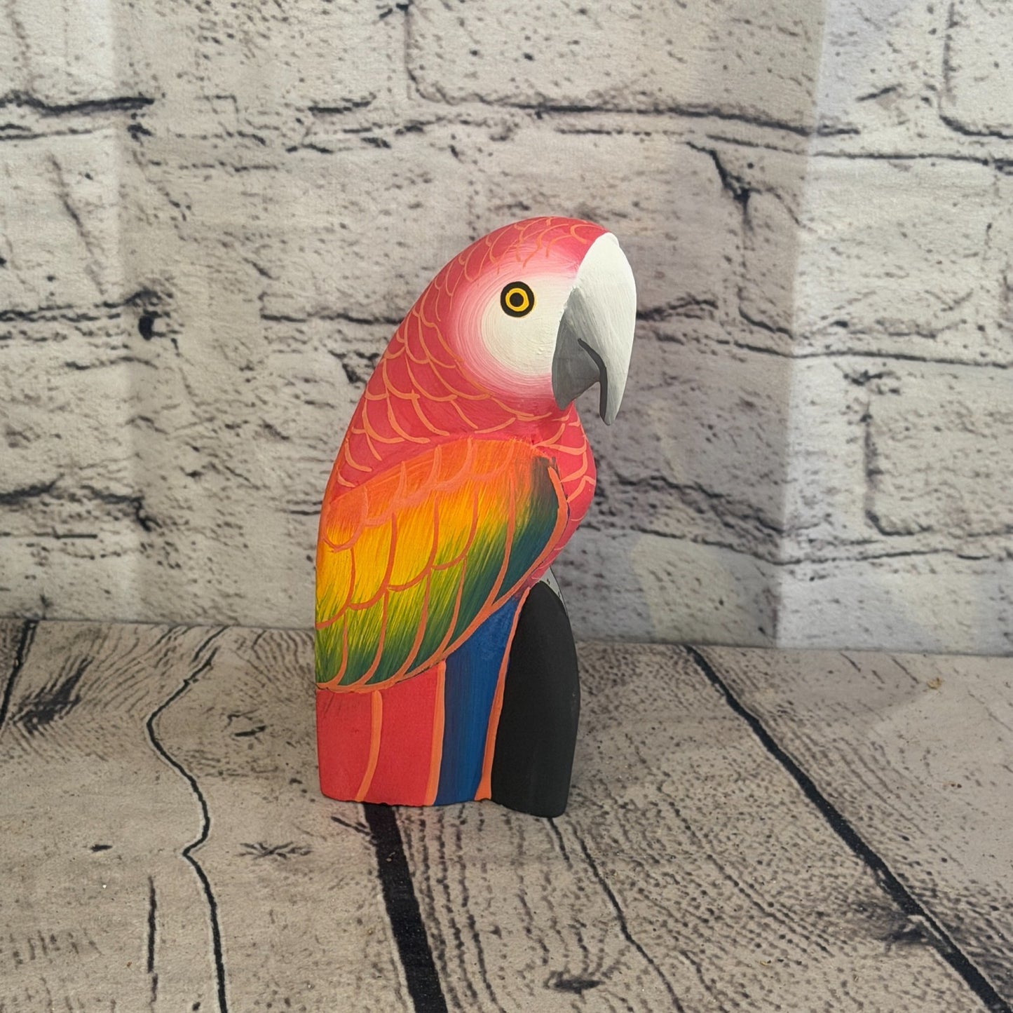 15cm Bright Red Parrot Bird Ornament Statue Fair Trade Hand Made Carved Wood0