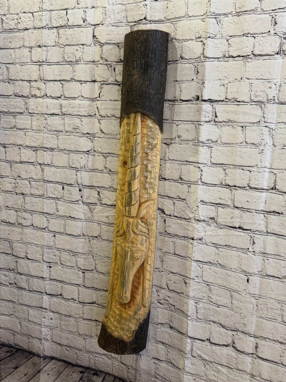 Mythical Unicorn 100cm Hand Carved Wizard Tree Trunk Wood Fairtrade1