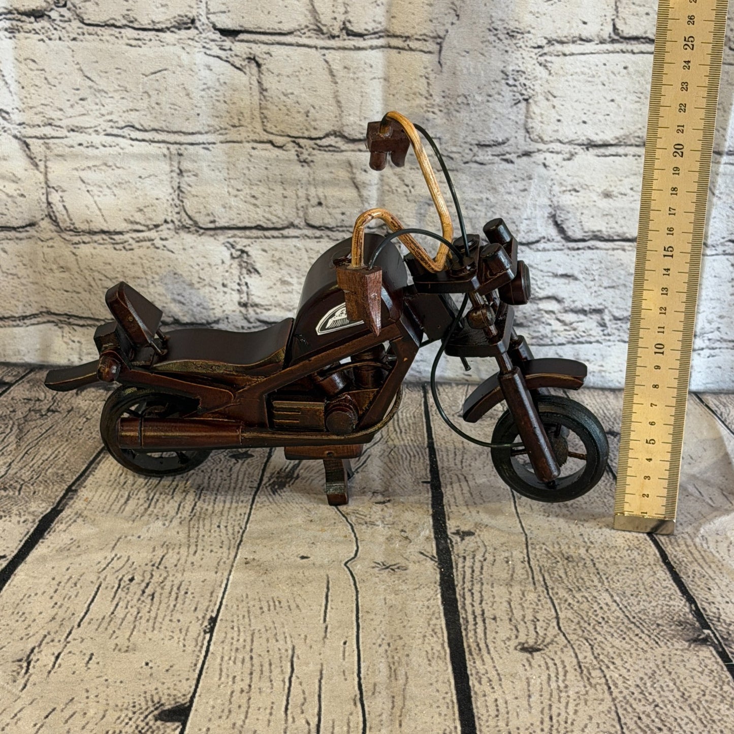 25cm Medium Dark Wood Motorbike Motorcycle Model Wooden Ornament Decorative Bike5