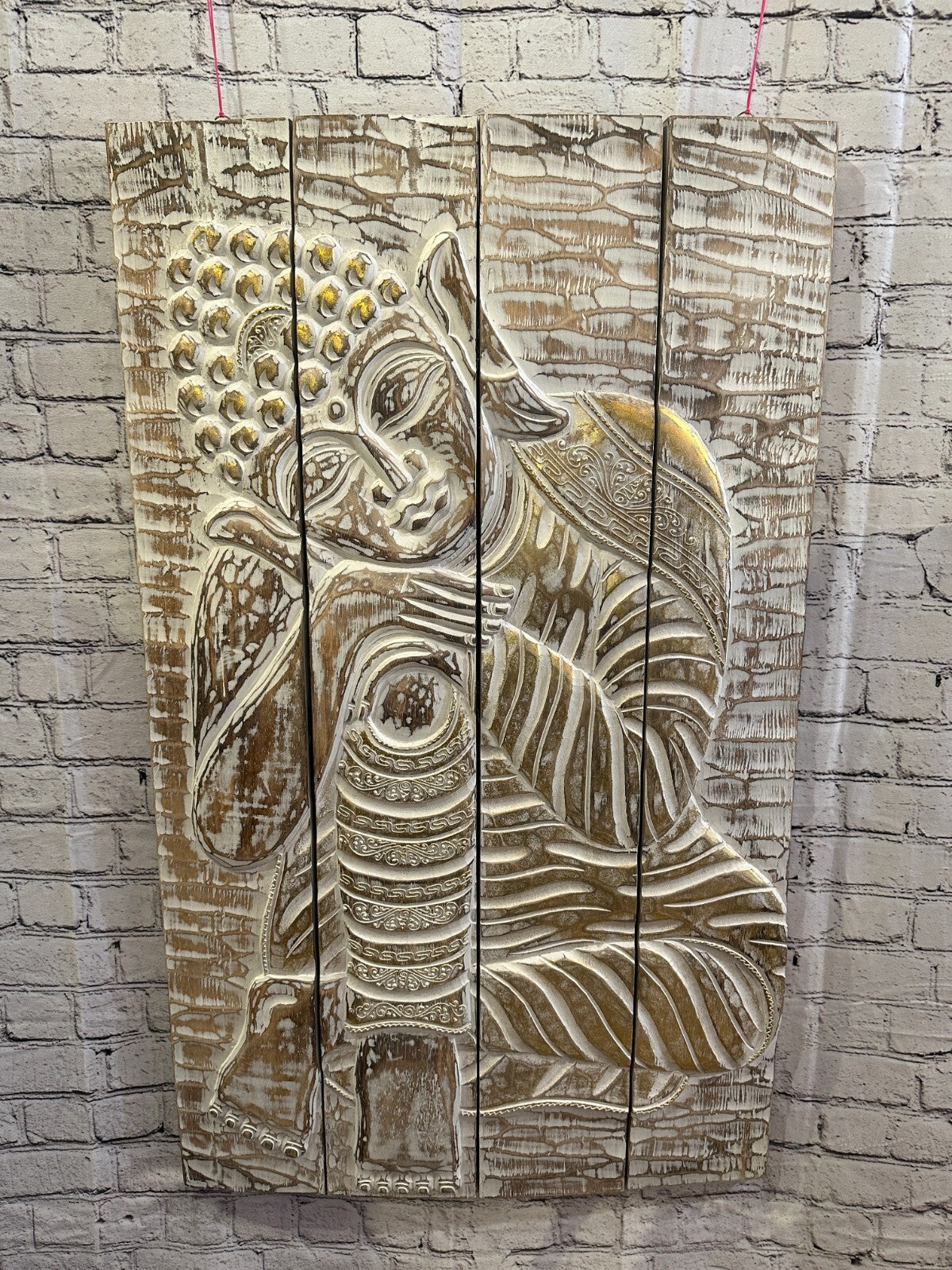 100cm x 60cm Buddha Brown Gold Wooden Wood Panel Wall Art Plaque Handcarved0