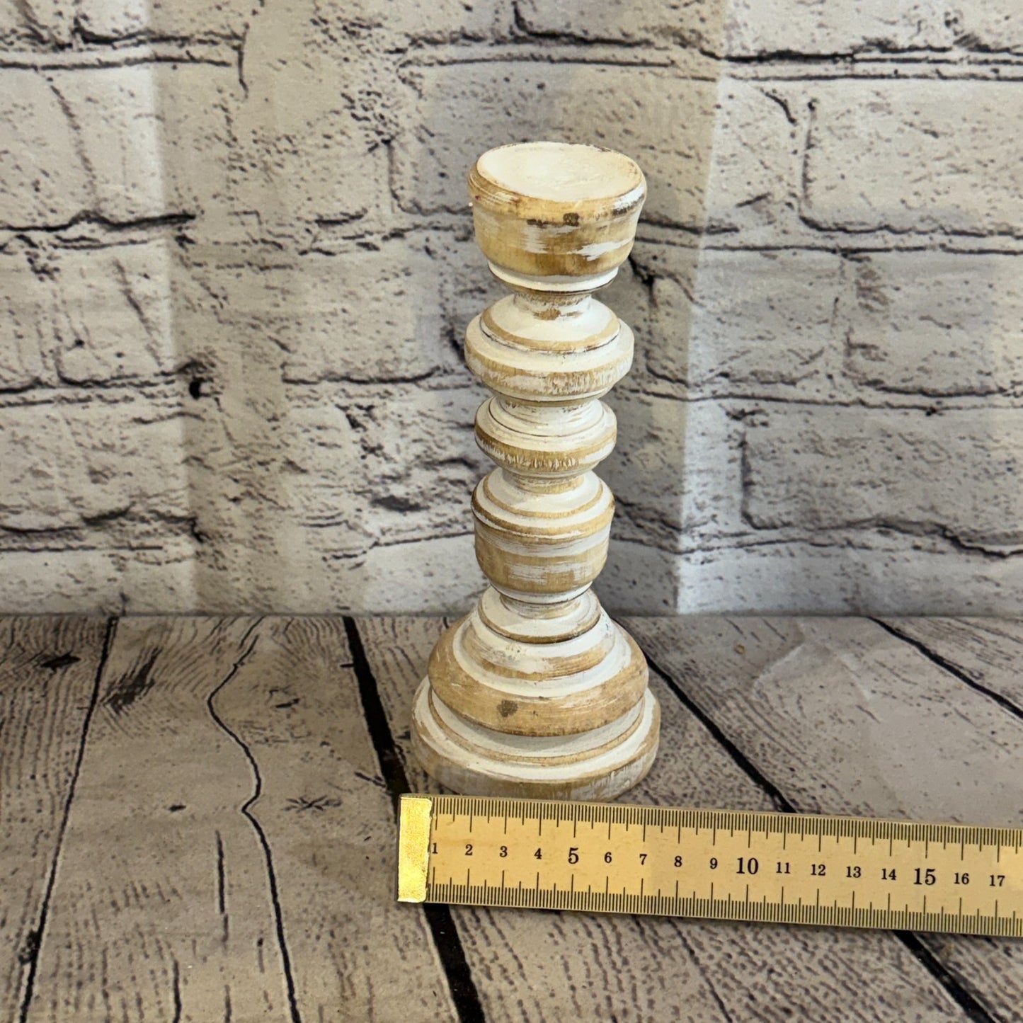 20cm x 10cm White Regal Wooden Vintage Style Candle Stand Shabby Pillar Holders4