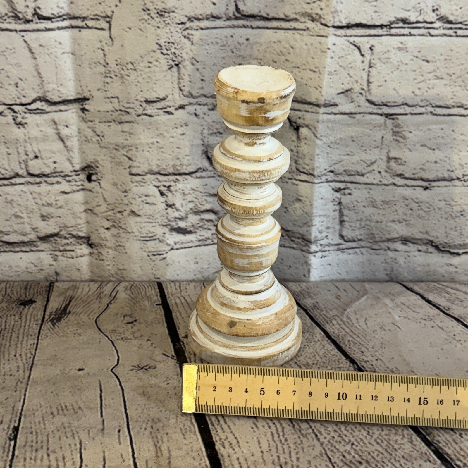 20cm x 10cm White Regal Wooden Vintage Style Candle Stand Shabby Pillar Holders4