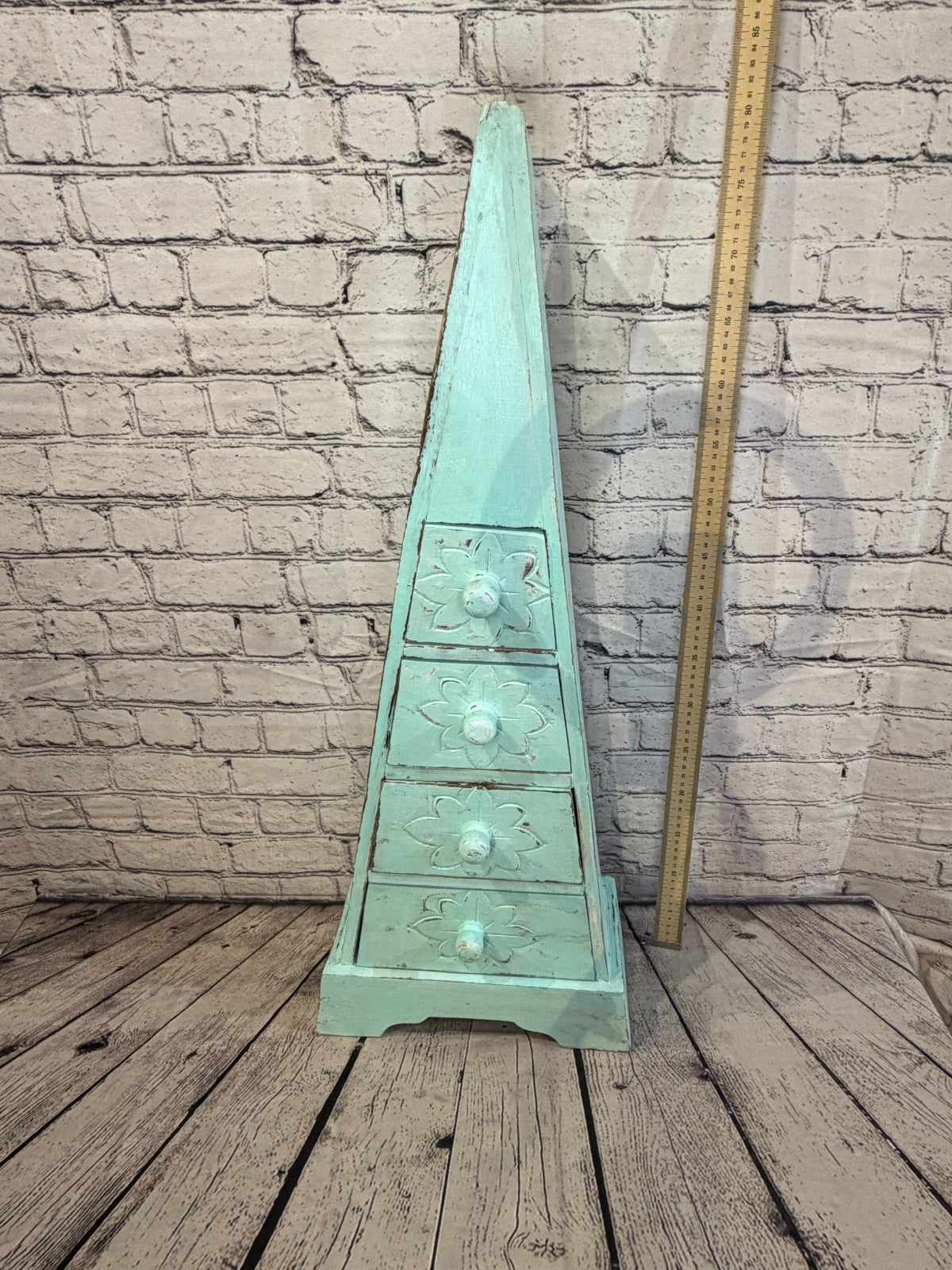 80cm x 30cm Green 3 Draw Pyramid Wooden Side Cabinet Living Storage Furniture5