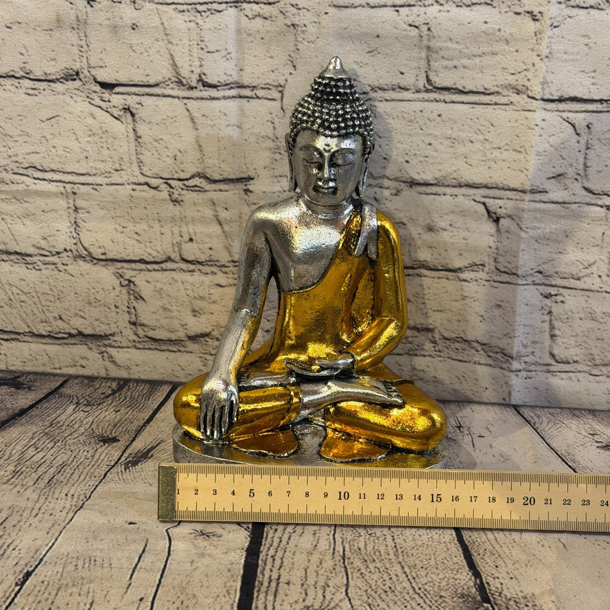 Gold & Silver 25cm x 15cm Large Thai Buddha Sitting Statue Resin Hindu6