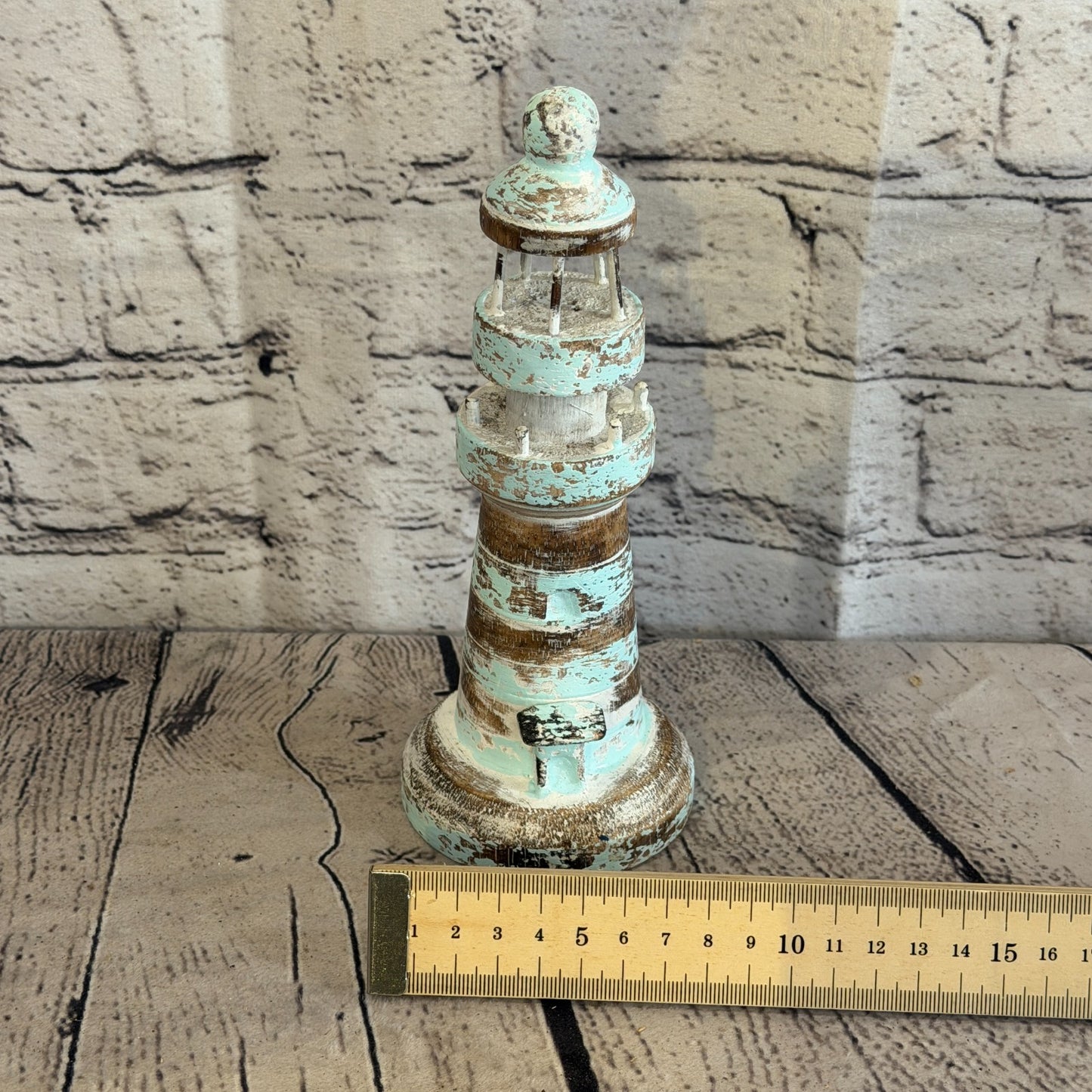 20cm Green White Wooden Lighthouse Detailed Ornament Nautical Coastal Sculpture4