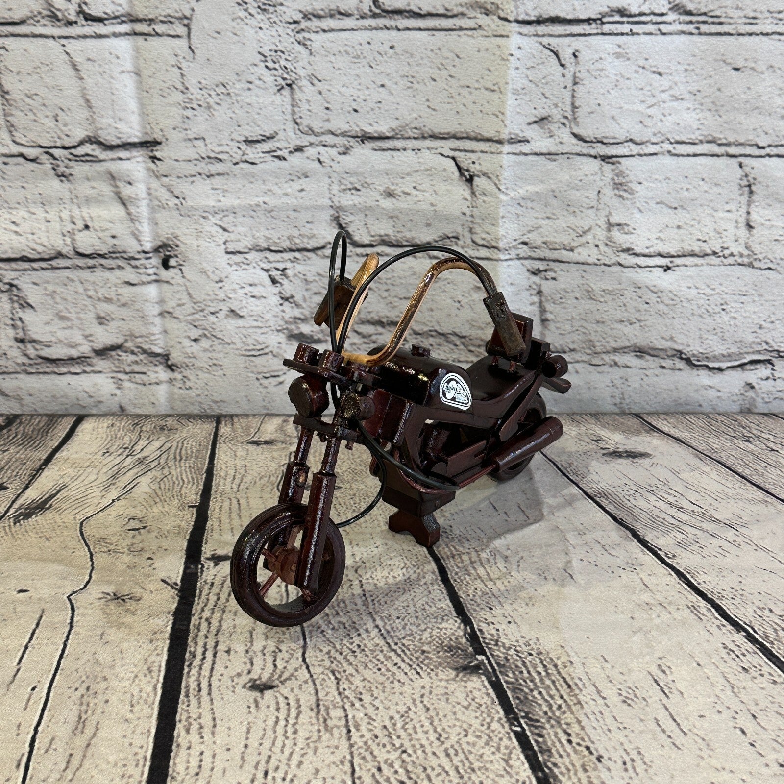 20cm Small Dark Wood Motorbike Motorcycle Model Wooden Ornament Decorative Bike1