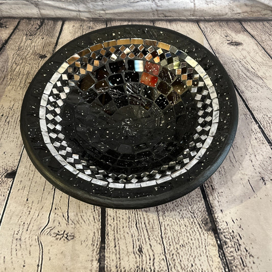 28cm Black Round Mosaic Handmade Ceramic Glass Tile Bowl Fruit0
