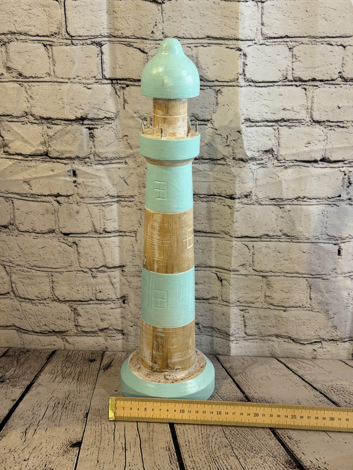 50cm Green White Wooden Lighthouse Ornament Nautical Coastal Sculpture Statue4