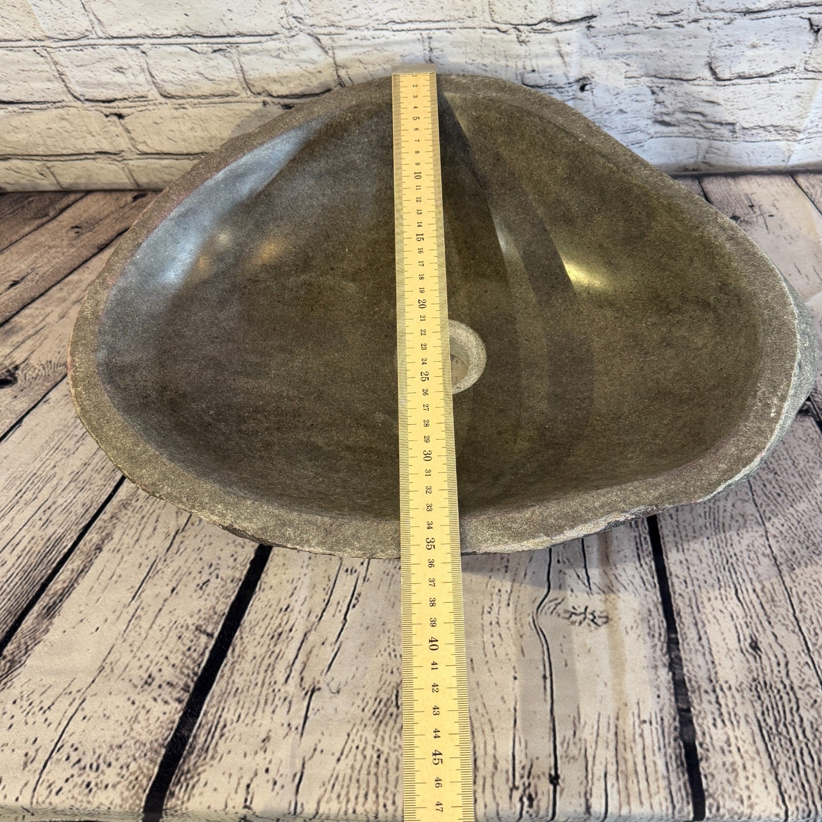 42cm x 36cm Wash Basin Bathroom Counter Top Washing River Stone Bowl Sink No 38