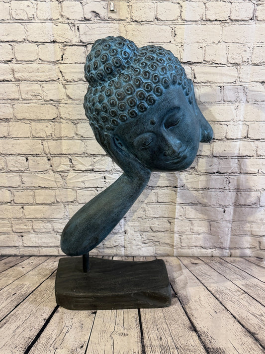 Blue 75cm x 35cm Thai Buddha Head In Hand On Base Statue Resin Hindu0