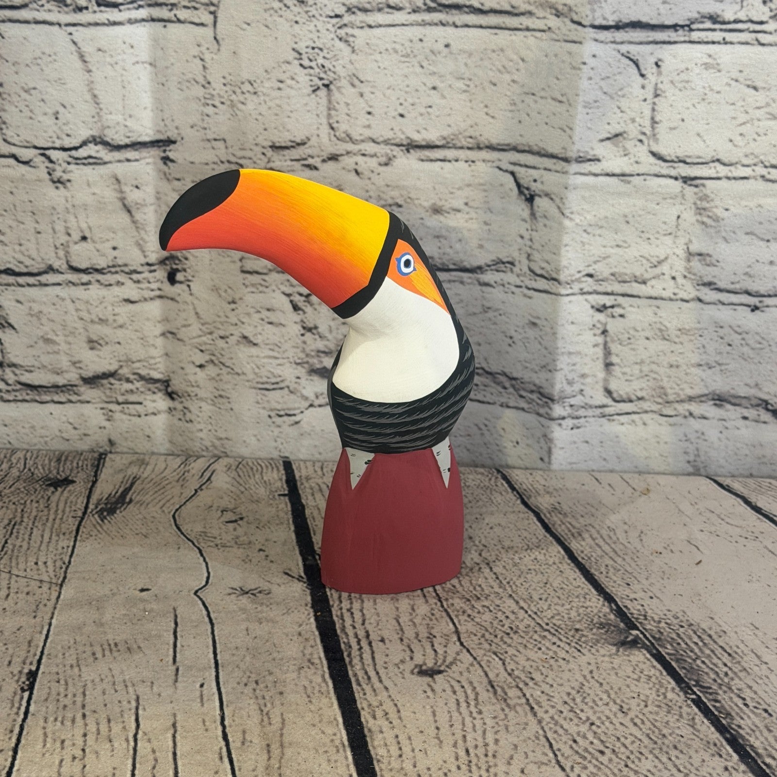 15cm Black White Toucan Bird Ornament Statue Fair Trade Hand Made Carved Wood2