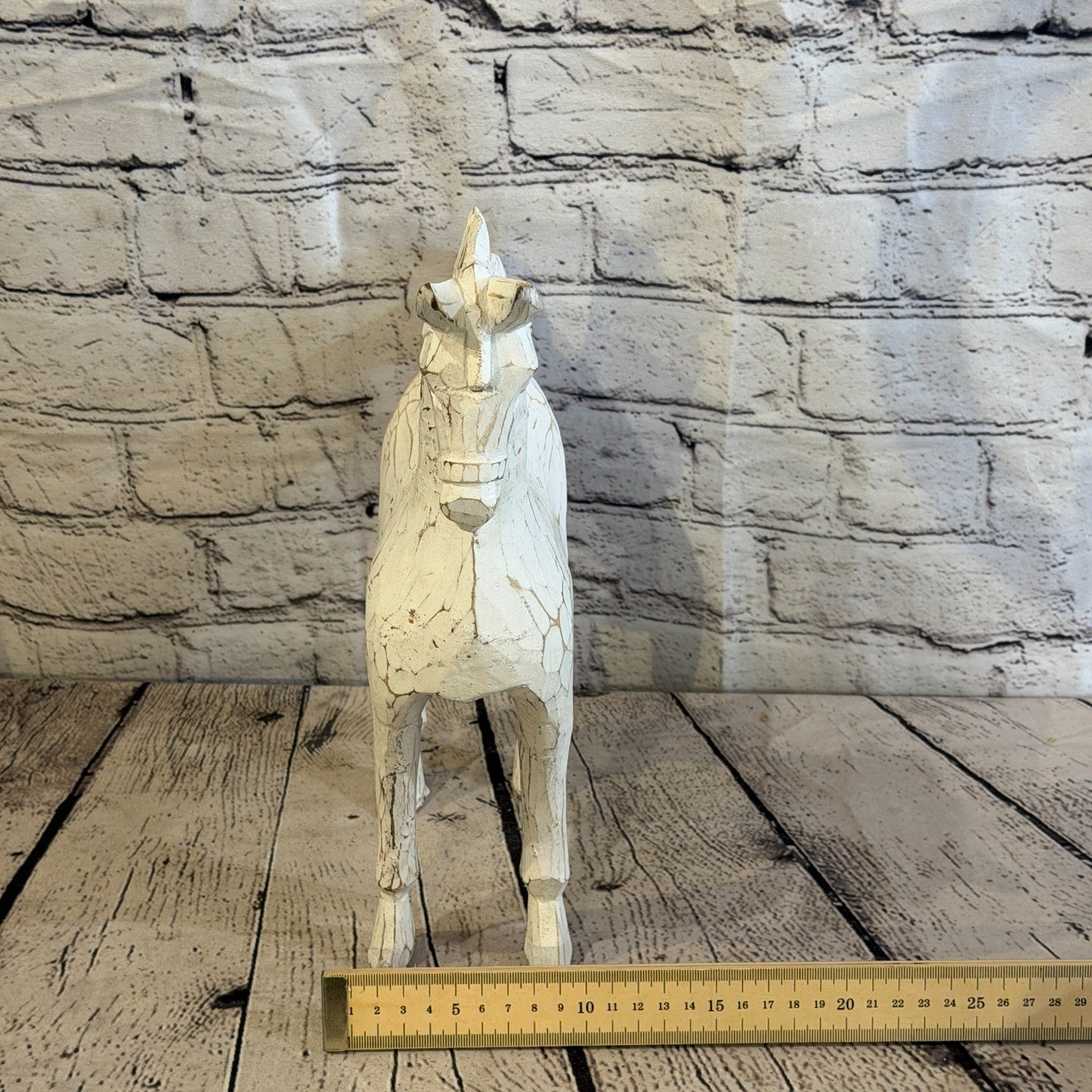 35cm x 35cm White Horse Large Wood Hand Carved Wooden Statue Figurine Decor8