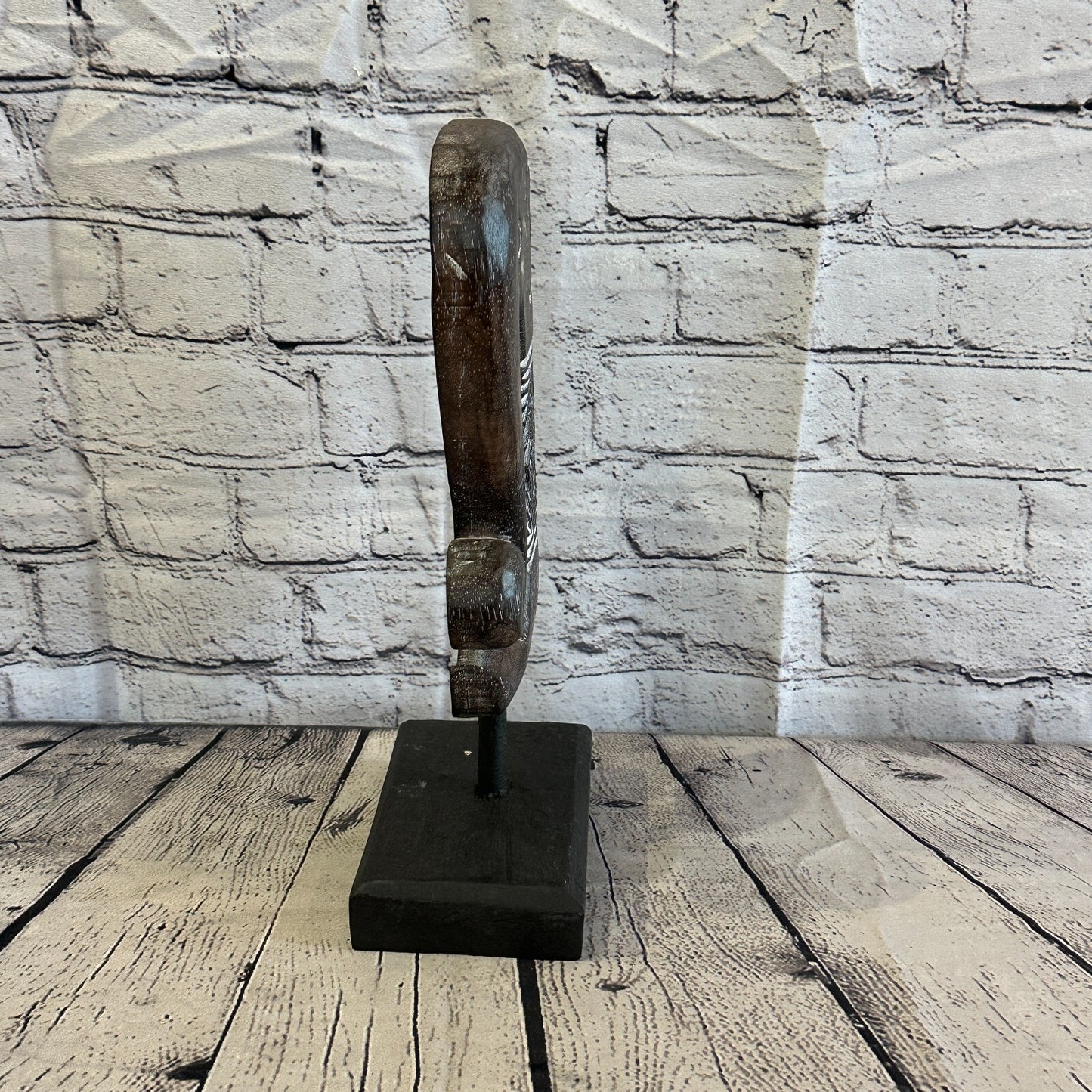 32cm x 16cm Wooden Tribal Primitive Black Elephant Head Stand Sculpture Statue3